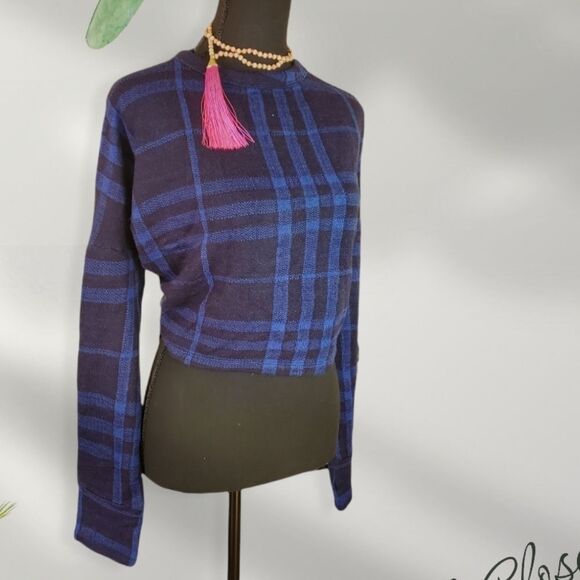 Open Back Top Blue Plaid | Bobi - Picture 1 of 4
